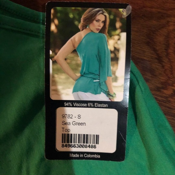 One off shoulder green knit top S - Picture 2 of 5